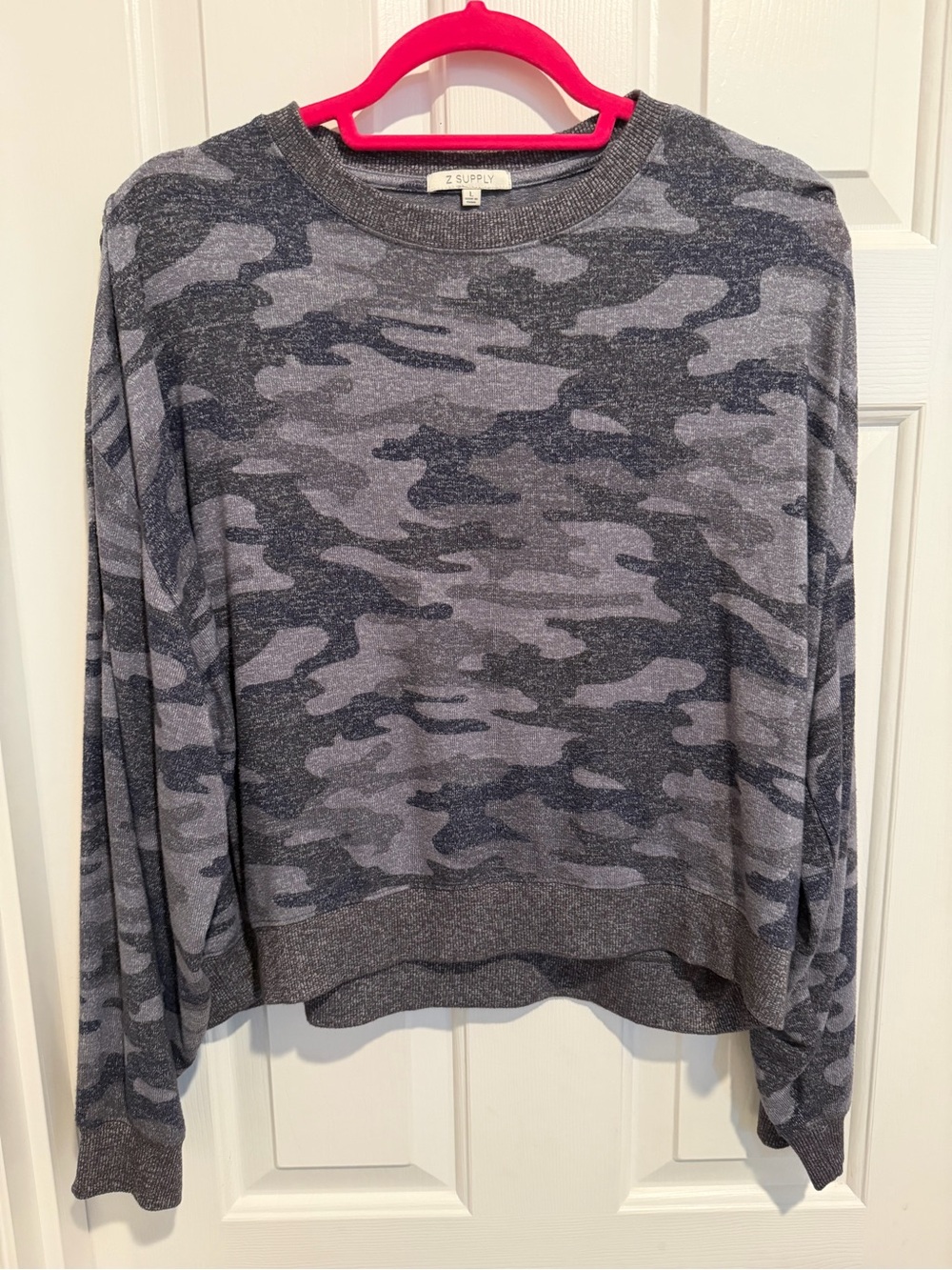 Z Supply Gray Camo Scoop Neck Sweater